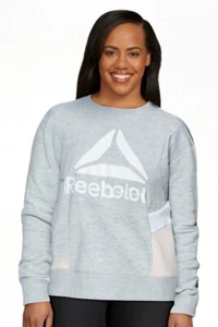 Reebok Women's Journey French Terry Cropped Crew Sweatshirt, Grey Heather Size L - Picture 1 of 6