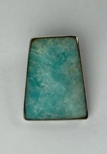 Vintage 950 Silver Blue Amazonite Trapezoid Pendant Mexican Signed - Picture 1 of 8