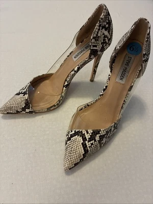 Steve Madden Mob Wife Snakeskin PVC Pointed Toe Stiletto Heels Women 6.5 Sexy - Image 1 of 4