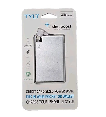 TYLT Slim Boost 1300mAh Credit Card Portable Power Bank Charger Silver - Image 1 of 2