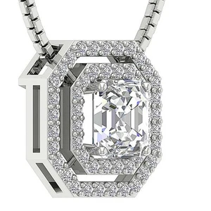 Lab Grown Asscher Round Diamond VS F 1.40 Ct Halo Cluster Pendant 10K White Gold - Picture 1 of 10
