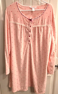 NWOT - Adonna XXL Pink/White Long Sleeve Nightgown 100%Polyester - Fleece/SOFT! - Image 1 of 2