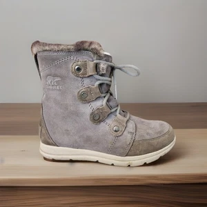 Sorel Boots NL-3039-052 Explorer Joan Shearling Gray Leather Bootie Size 8 - Picture 1 of 7