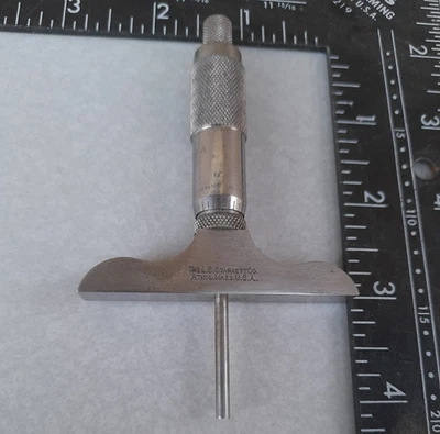 Vintage L.S. Starrett Co.No 440-A Depth Micrometer, 0-1'',.001'',2-1/2'' Base - Image 1 of 4