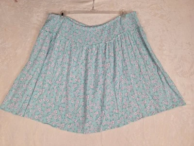 GYPSY AND JADE Womens 3X Floral Blue Pink Mini Skirt Stretch Ruffle Trim Elastic - Image 1 of 4