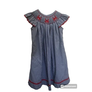 Vestido de guinga roja azul real ajustado pez obispo happy cangrejo para niña 3 - Imagen 1 de 4