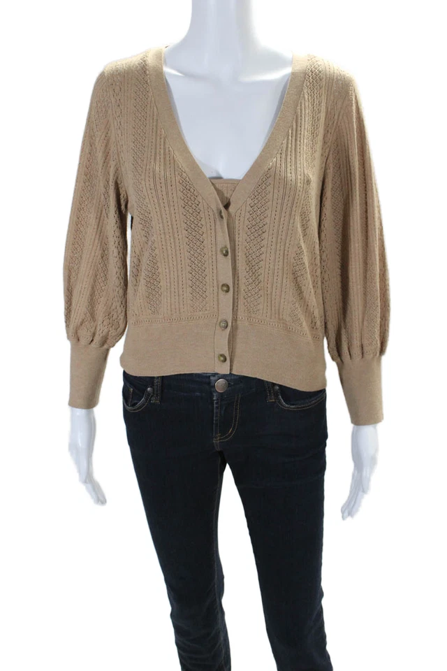 Cardigã suéter feminino Intermix manga comprida botão para baixo marrom tamanho médio - Imagem 1 de 4