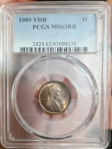 1909 VDB Lincoln Wheat Cent 1C uncirculated MS UNC RED / Brown PCGS MS63 MS63RB - Bild 1 von 2