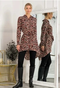 Jolie Moi Women Sylvia Red Animal Print Dip Hem Longline Shirt Dres UK 14 - Picture 1 of 12