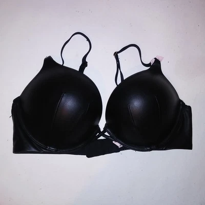 Victoria Secret Bra 34C Very Sexy Bombshell Black Faux Leather Adds 2 Cup Sizes - Image 1 of 4