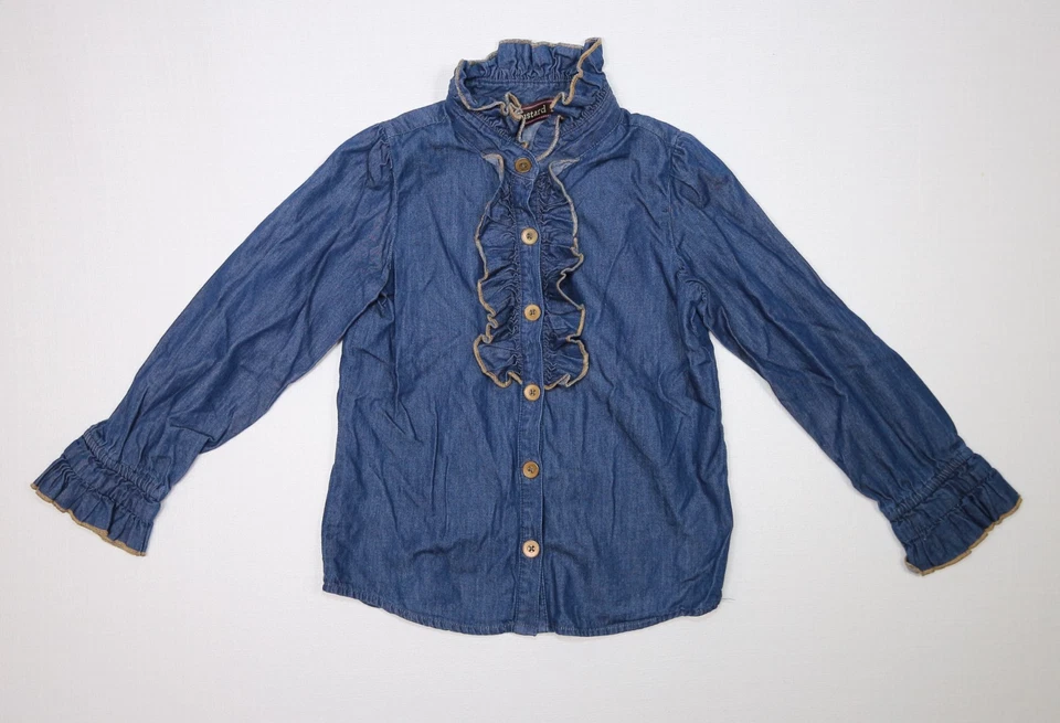 Mustard Pie Girls 6X Woodland Piper Button Down Ruffle Long Sleeve Denim Shirt - Image 1 of 4