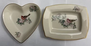 Lenox Serenade Floral mit Vogel 5" x 4" Schmuck Schale & Herz Schale Top - Bild 1 von 6