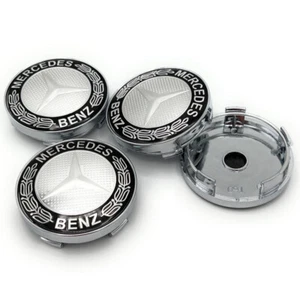 4x 60mm Nabendeckel Radkappen Felgenabdeckung für Mercedes Benz Schwarz+Silber - Bild 1 von 3