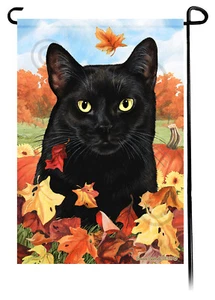 Bandera de jardín Falling Leaves - gato negro - Imagen 1 de 1