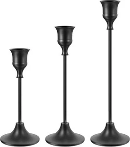 Black Candlestick Holders Taper Candle Holders, Set of 3 Vintage Candle Sticks - Foto 1 di 3
