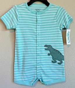 NWT Child of Mine Carter's Baby Boy's 12M Romper Dinosaur Dino Green Shorts - Picture 1 of 3