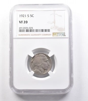 1921-S Indian Head Buffalo Nickel VF20 NGC *1952 - Image 1 of 3