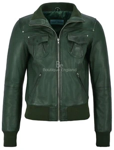 Ladies Leather Jacket Green Bomber Biker Motorcycle Style 100% NAPA 3758 - Picture 1 of 10