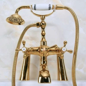 Gold Color Brass Deck Mount Bathroom Clawfoot Tub Faucet Set with Hand Shower - Picture 1 of 6