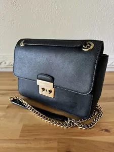 MICHAEL Kors Brandi Top Handle Satchel Black Leather Gold Chain Crossbody Medium - Picture 1 of 6