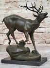 Real Bronze Statue On Marble Deer Stag Buck Award Hunter Trophy Sculpture Deal