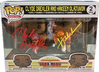 Clyde Drexler  Hakeem Olajuwon Signed Autographed Funko POP 2 JSA RED/Yellow - Image 1 of 3