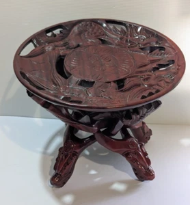 Vintage Asian Ornate Mahogany Dragon Carved Wood Small Table 13.5” Diameter. - Picture 1 of 9