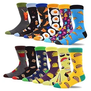 Men's Fun Dress Socks Colorful 10-13 Black/Blue/Yellow/Multicolor Food-12m - Picture 1 of 7