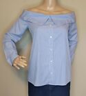 Woman's Sz S/P Long Sleeve, Off Shoulder Blue & White Stipe Top By Express