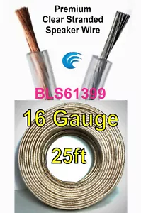 25' ft 16 Gauge Clear Stranded Speaker Wire Home Car Stereo Audio Cable Wiring - Picture 1 of 7