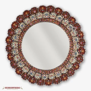 Miroir rond décoratif 23,6" art mural maison - miroir rouge péruvien pour décoration murale - Photo 1 sur 6