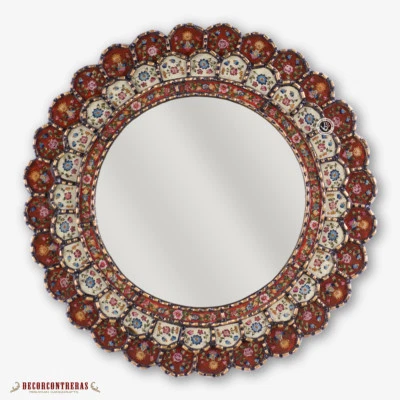 Decorative Round Mirror 23.6" wall art home - Peruvian Red mirror for wall decor - Image 1 of 4