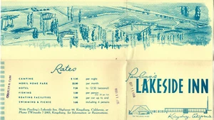 Pawlings Lakeside Inn Vintage illustrierte Reiseprospekt Kingsburg CA um 1950 - Bild 1 von 2