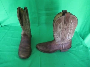 Nocona Western Cowboy Boots Bull Shoulder Hide Leather Brown Mens Size 9-D Read - Picture 1 of 11