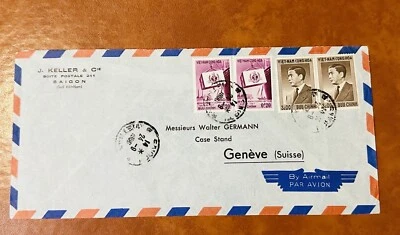 CUBIERTA DE VIETNAM DEL SUR A GINEBRA SUIZA SAIGÓN MATASELLOS 4 SELLOS Foto 1 de 2