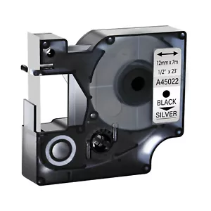 1PK 12mm Black on Silver Label Tape For DYMO LW LP LM Standard D1 45022 Cassette - Picture 1 of 13
