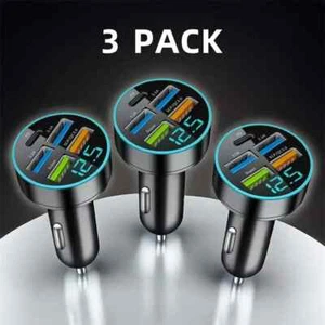 3 Pack 4 USB Port Fast Car Charger PD 3.1A Cigarette Lighter Adapter Cell Phone - Picture 1 of 8