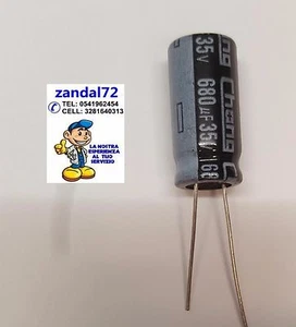 2 PEZZI CONDENSATORI ELETTROLITICI VERTICALI 680uF 35V VOLT 105° 10x20 PASSO 5mm - Photo 1 sur 5