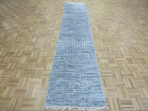 2'6 x 12'4 Runner Hand Knotted Gray Modern Gabbeh Oriental Rug With Silk G9589 - Picture 1 of 10
