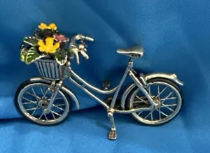 Vintage Miniature 800 Silver Bicycle W/ Enamel Flowers 20.2 Grams - Picture 1 of 5