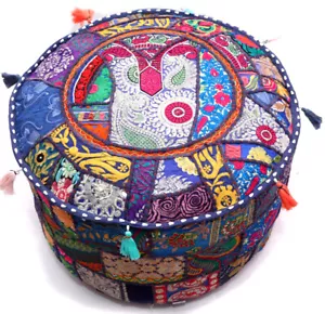 Indian Vintage Patchwork Pouffe Ottoman handmade Moroccan Footstool Pouf Cover - Picture 1 of 6