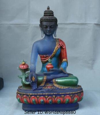 12.4英寸旧西藏佛教彩色釉画门拉医学佛雕塑 — 第 1/4 张图片