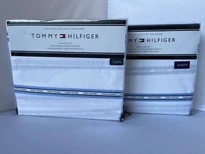 TOMMY HILFIGER 100% Cotton Sheet Set Vista Blue Stripe TWIN & QUEEN Sizes - Picture 1 of 7