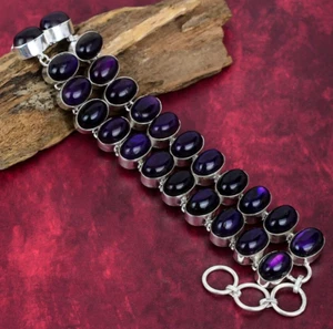 Purple Flash Labradorite Gemstone Handmade 925 Sterling Silver Jewelry Bracelet - Picture 1 of 5