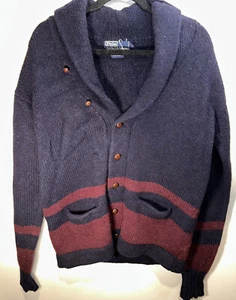 Polo Ralph Lauren Cardigan Sweater 100% Wool L Men's VTG 60's Style Shawl Collar - Picture 1 of 10