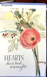 Hallmark SYMPATHY Card, " Hearts don't heal overnight" WITH SYMPATHY 100M - Picture 1 of 3