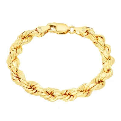 Brazalete de cadena de cuerda con corte de diamante macizo de 1,5 mm-10 mm de oro amarillo de 14 quilates 7,5" 8" 9" Foto 1 de 4