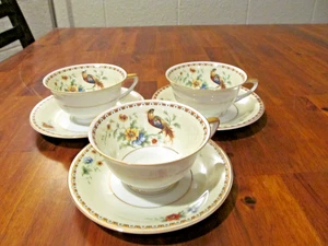 3 HEINRICH & CO. H&C PATRICIA CUPS AND SAUCERS BIRDS FLOWERS BAVARIA - Picture 1 of 10