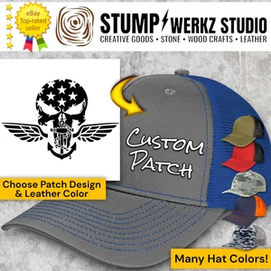 Custom Hat Trucker Cap Richardson Leather Patch US Military Skull Insignia - Picture 1 of 21