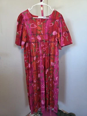 Fundamentals Red Floral Cotton Maxi Dress | Size Small | Vintage Button Front - Image 1 of 4
